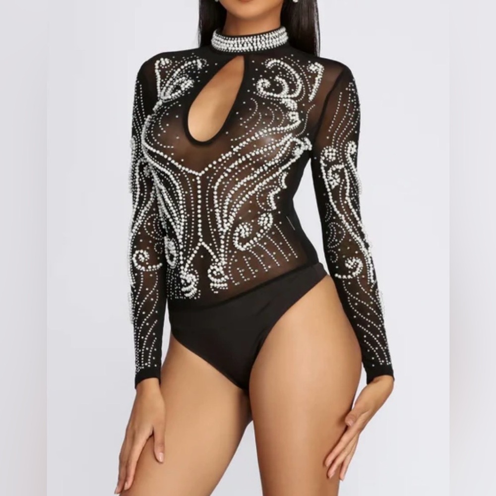 Windsor Pearls On Pearls Sheer Long Sleeve Bodysuit
